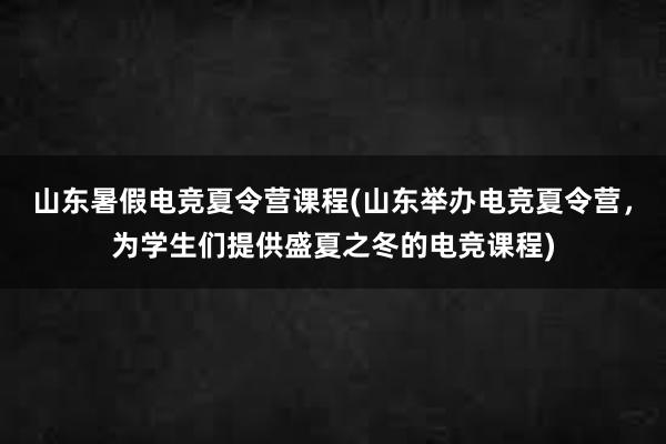 山东暑假电竞夏令营课程(山东举办电竞夏令营，为学生们提供盛夏之冬的电竞课程)