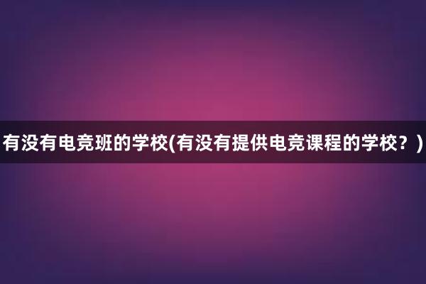 有没有电竞班的学校(有没有提供电竞课程的学校？)