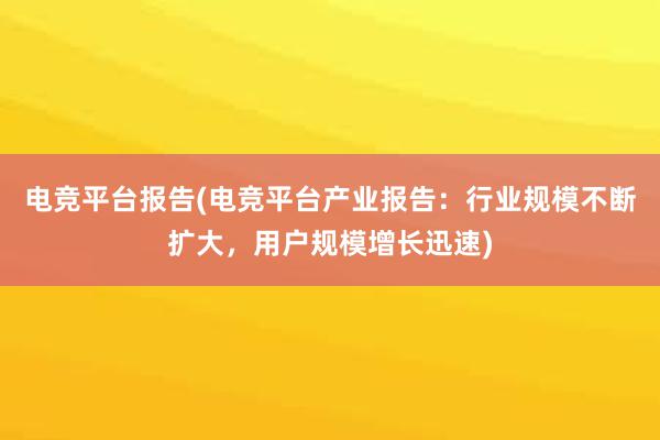 电竞平台报告(电竞平台产业报告：行业规模不断扩大，用户规模增长迅速)