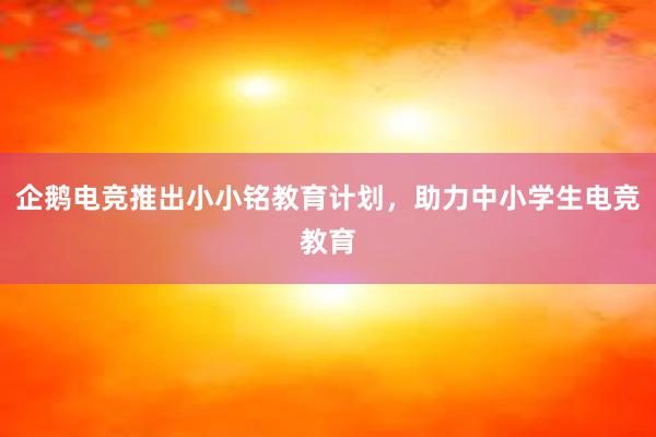 企鹅电竞推出小小铭教育计划，助力中小学生电竞教育