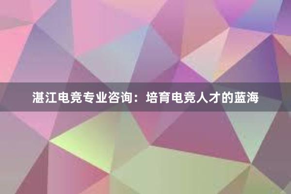 湛江电竞专业咨询：培育电竞人才的蓝海